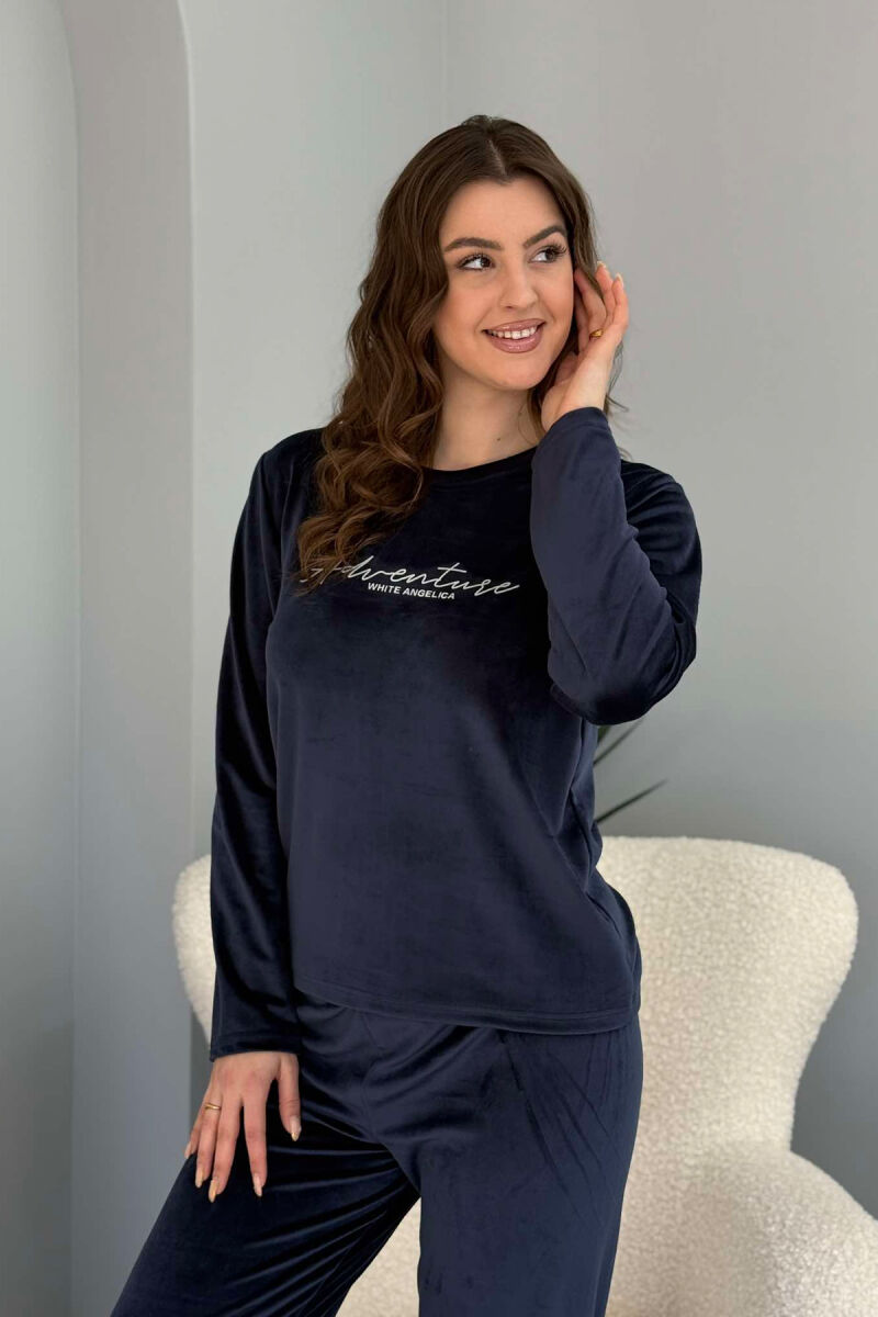 ONE COLOR WRITTINGS WOMEN PYJAMAS DARK BLUE/BEE - 2