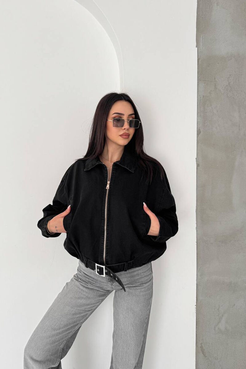 ONE COLOR ZIPPER DENIM WOMAN JACKET BLACK/ E ZEZE - 1