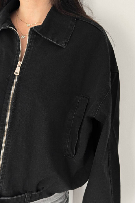 ONE COLOR ZIPPER DENIM WOMAN JACKET BLACK/ E ZEZE - 2