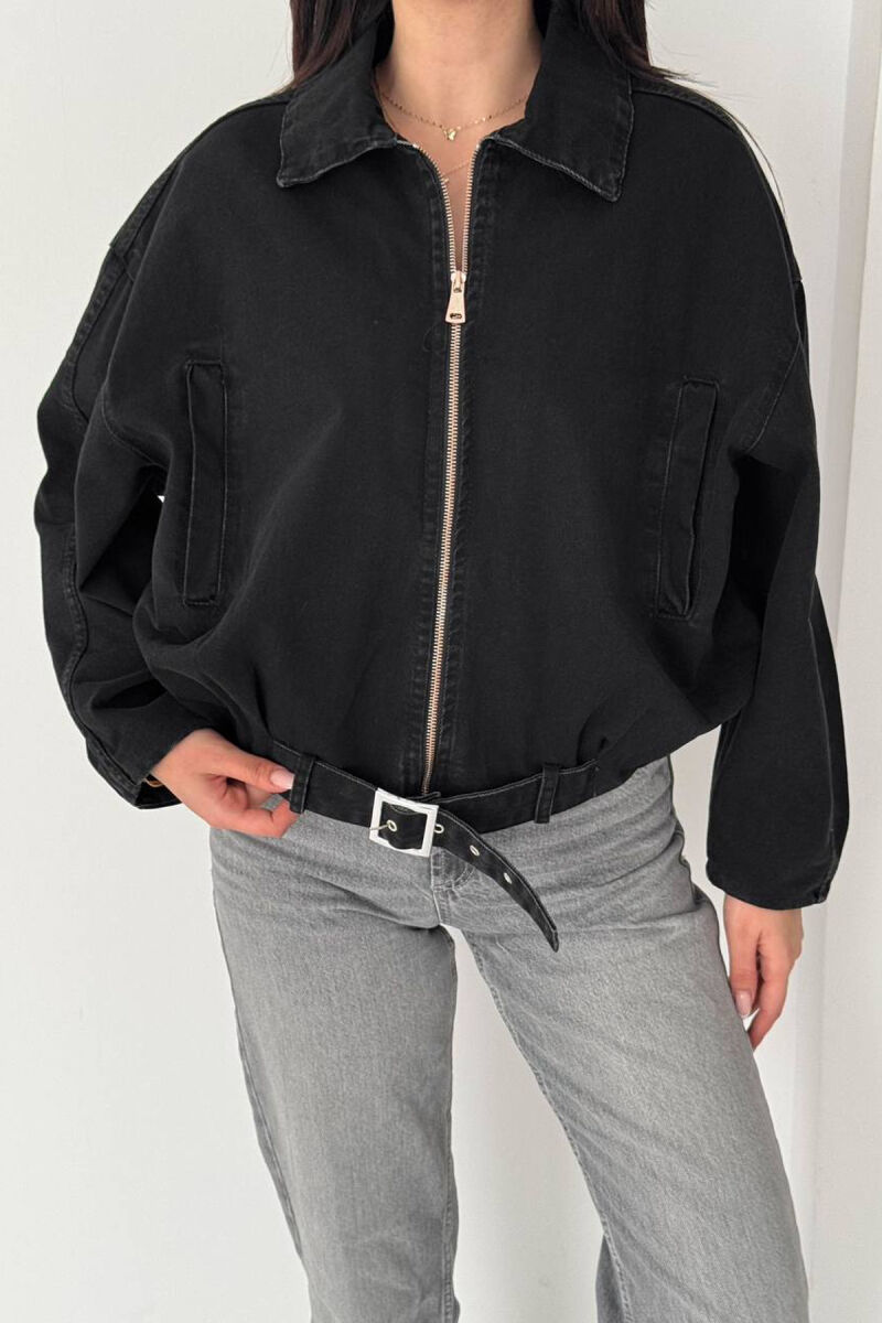 ONE COLOR ZIPPER DENIM WOMAN JACKET BLACK/ E ZEZE - 3