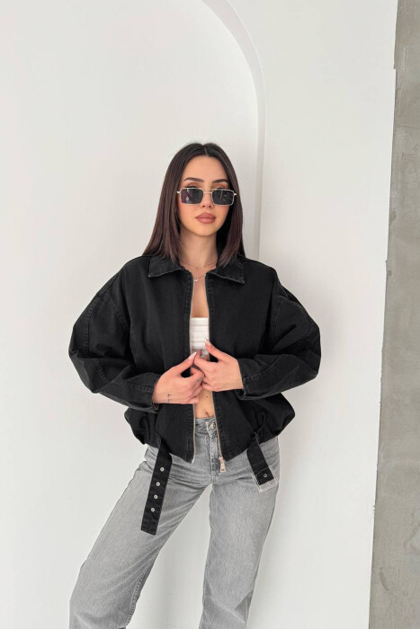 ONE COLOR ZIPPER DENIM WOMAN JACKET BLACK/ E ZEZE - 4