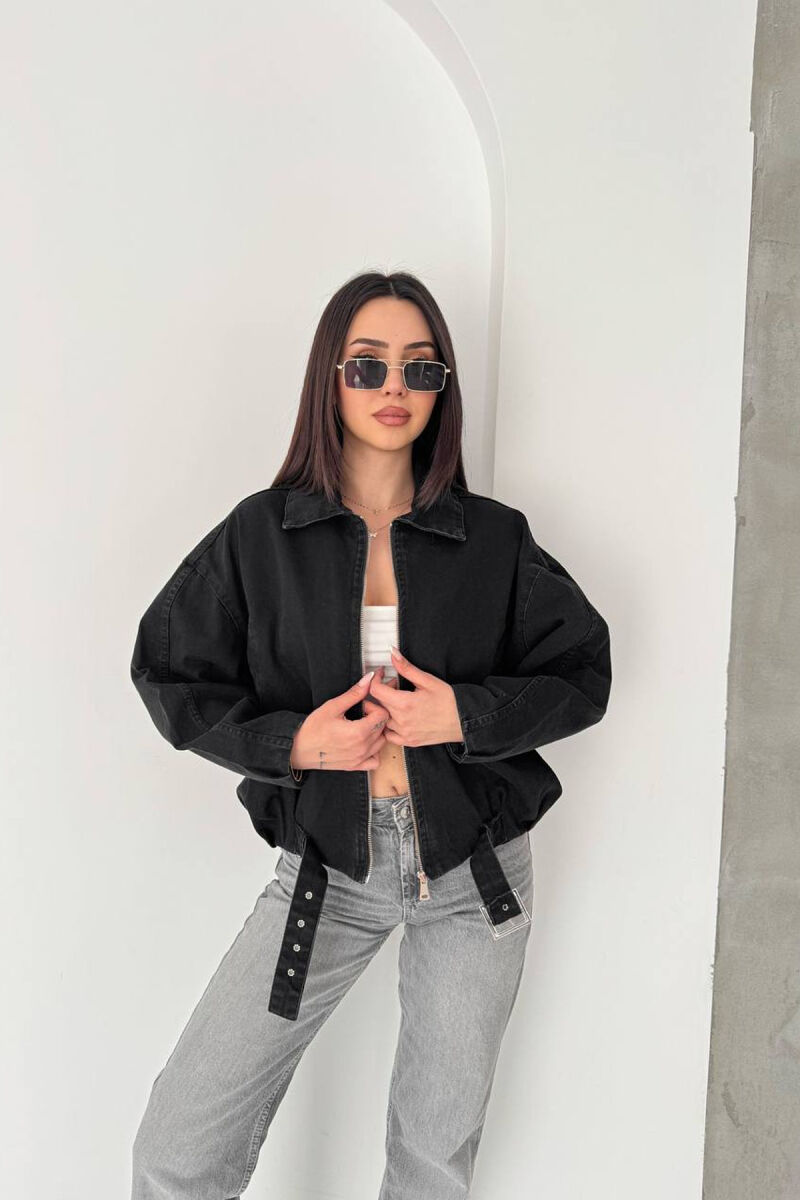 ONE COLOR ZIPPER DENIM WOMAN JACKET BLACK/ E ZEZE - 4