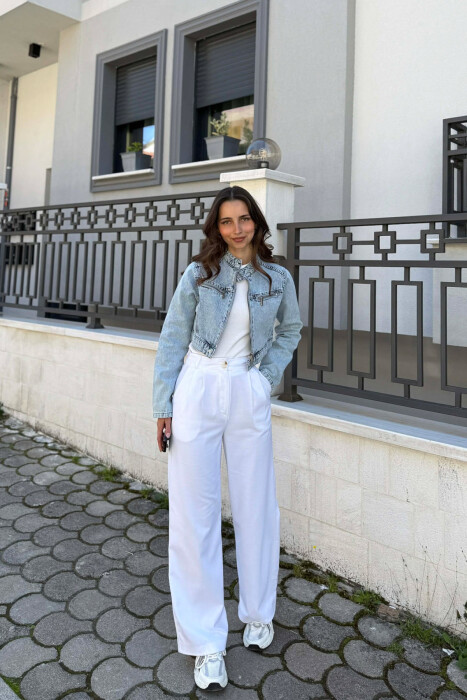 ONE COLOR ZIPPER DENIM WOMAN JACKET LIGHTBLUE/BZ - 2