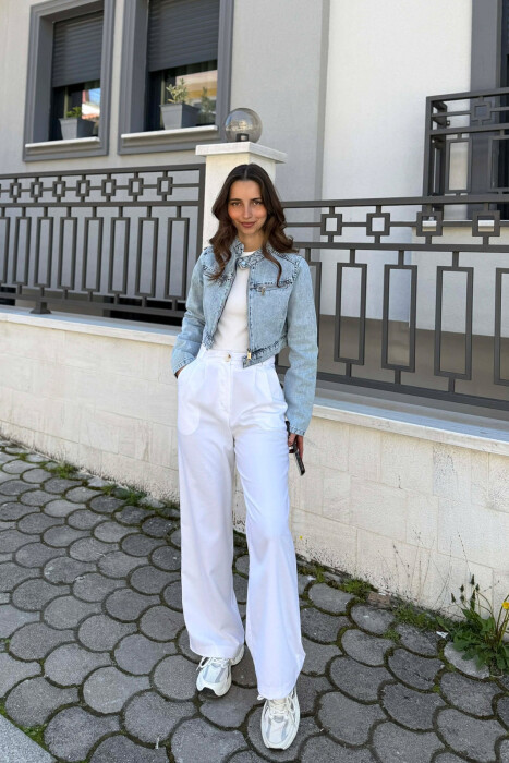 ONE COLOR ZIPPER DENIM WOMAN JACKET LIGHTBLUE/BZ - 3