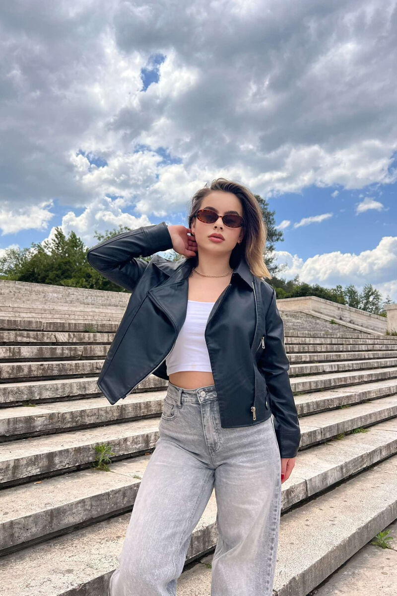 ONE COLOR ZIPPER DETAILS WOMEN JACKET BLACK/ E ZEZE - 4