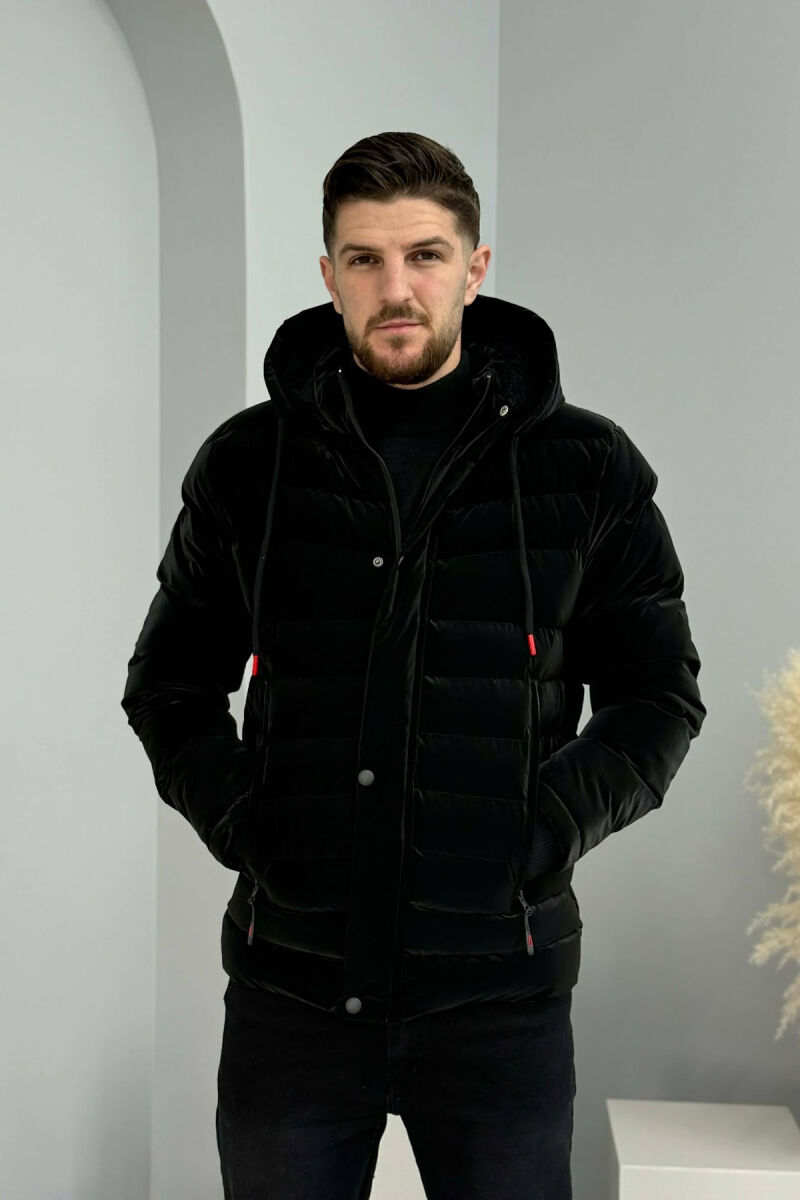 ONE COLOR ZIPPER FLUFFY MEN PUFFER JACKET BLACK/ E ZEZE - 7