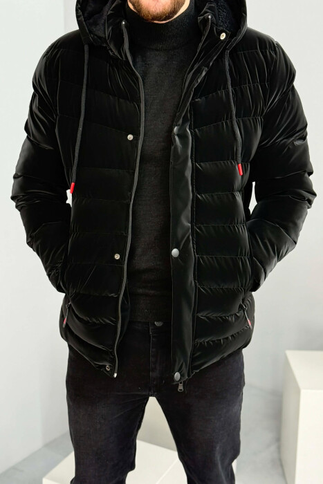 ONE COLOR ZIPPER FLUFFY MEN PUFFER JACKET BLACK/ E ZEZE - KLAUDIO FASHION