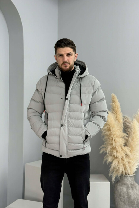 ONE COLOR ZIPPER FLUFFY MEN PUFFER JACKET GREY/GRI - 7