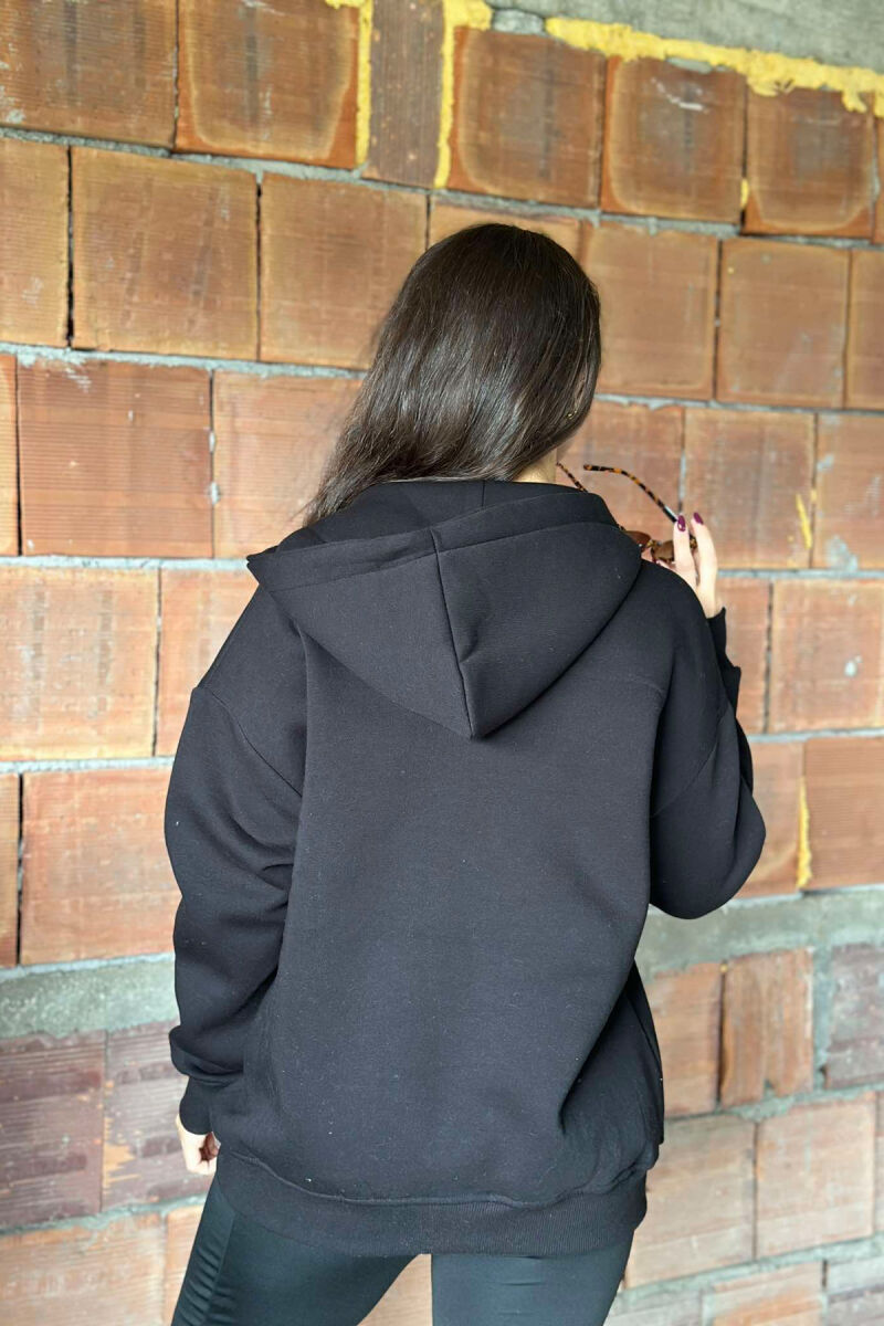 ONE COLOR ZIPPER HOOD WOMEN JACKET BLACK/ E ZEZE - 4