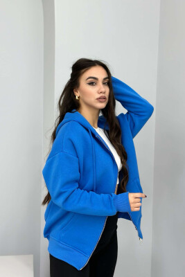 ONE COLOR ZIPPER HOOD WOMEN JACKET BLUE/BLU 