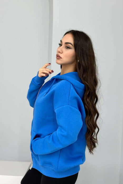 ONE COLOR ZIPPER HOOD WOMEN JACKET BLUE/BLU - 3