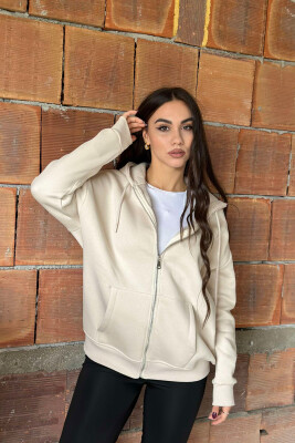 ONE COLOR ZIPPER HOOD WOMEN JACKET CREAM/KREM 