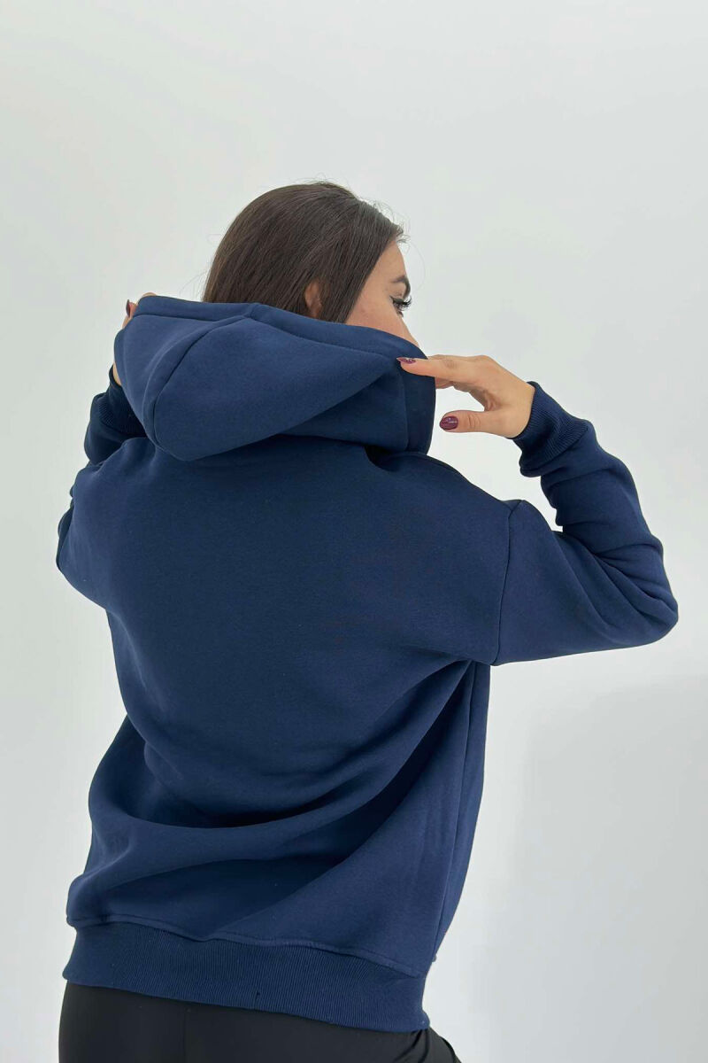 ONE COLOR ZIPPER HOOD WOMEN JACKET DARK BLUE/BEE - 5