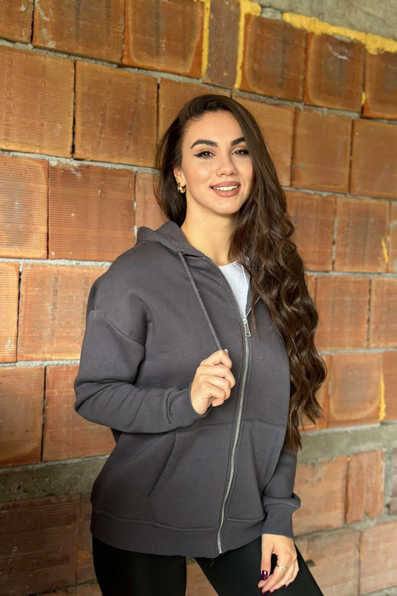 ONE COLOR ZIPPER HOOD WOMEN JACKET DARK GREY/GEE - 3