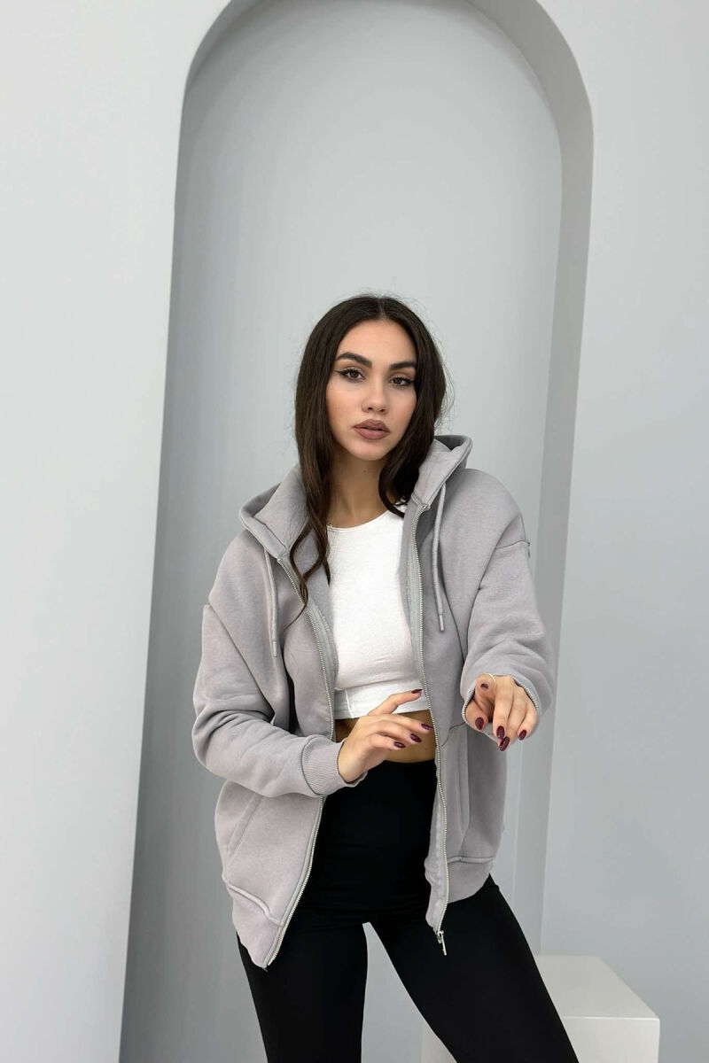 ONE COLOR ZIPPER HOOD WOMEN JACKET GREY/GRI - 1