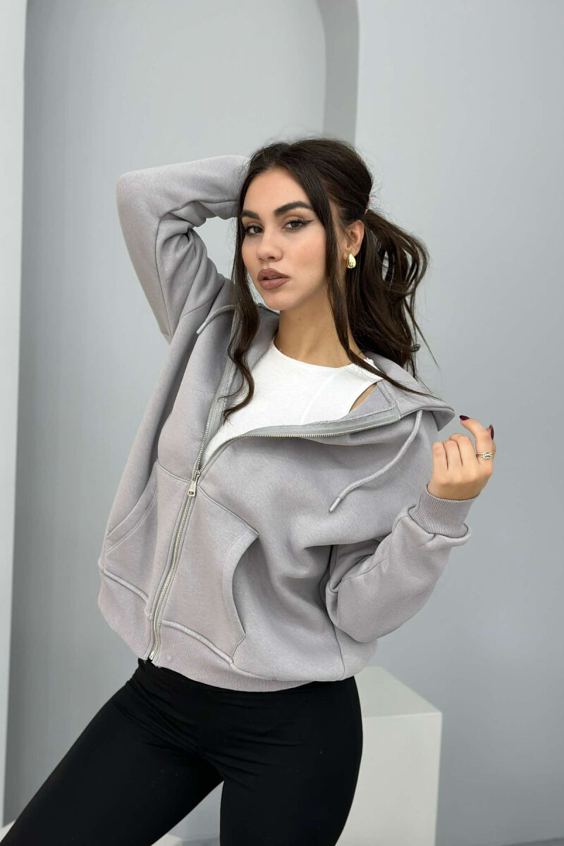 ONE COLOR ZIPPER HOOD WOMEN JACKET GREY/GRI - 2