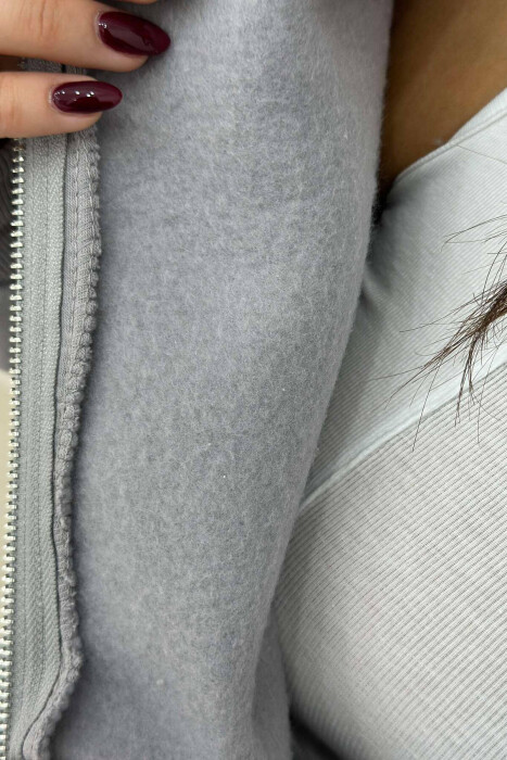 ONE COLOR ZIPPER HOOD WOMEN JACKET GREY/GRI - 3