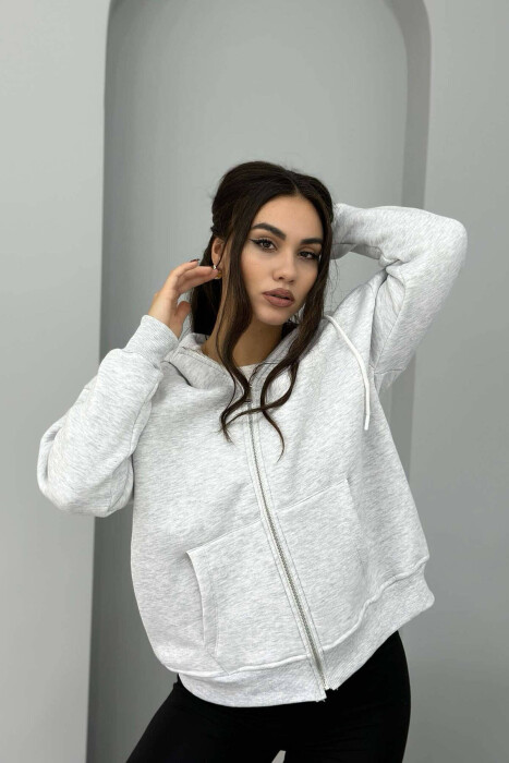 ONE COLOR ZIPPER HOOD WOMEN JACKET LIGHT GREY/GZ - 2