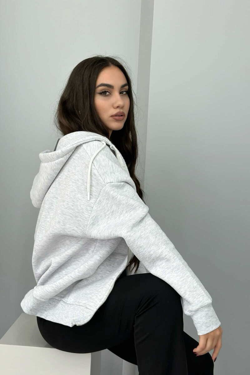 ONE COLOR ZIPPER HOOD WOMEN JACKET LIGHT GREY/GZ - 3