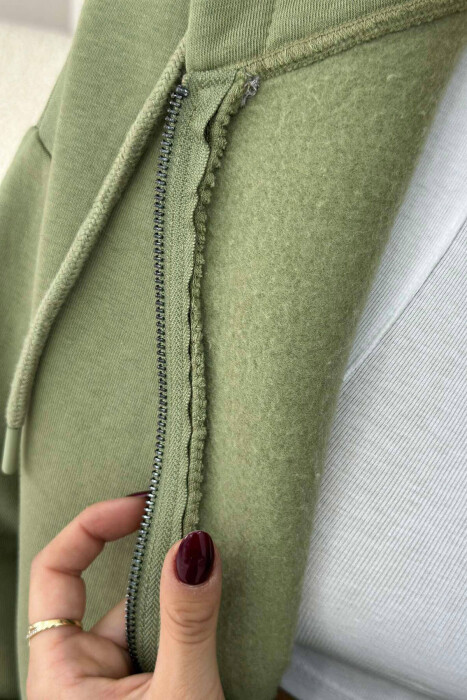 ONE COLOR ZIPPER HOOD WOMEN JACKET OLIVE/ULLI - 2