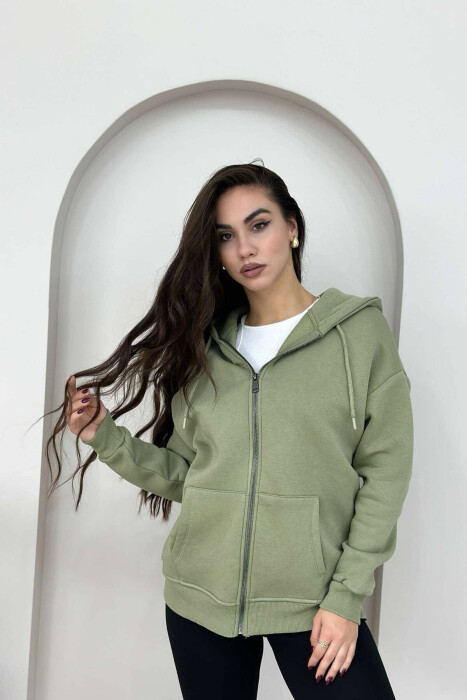 ONE COLOR ZIPPER HOOD WOMEN JACKET OLIVE/ULLI - 4