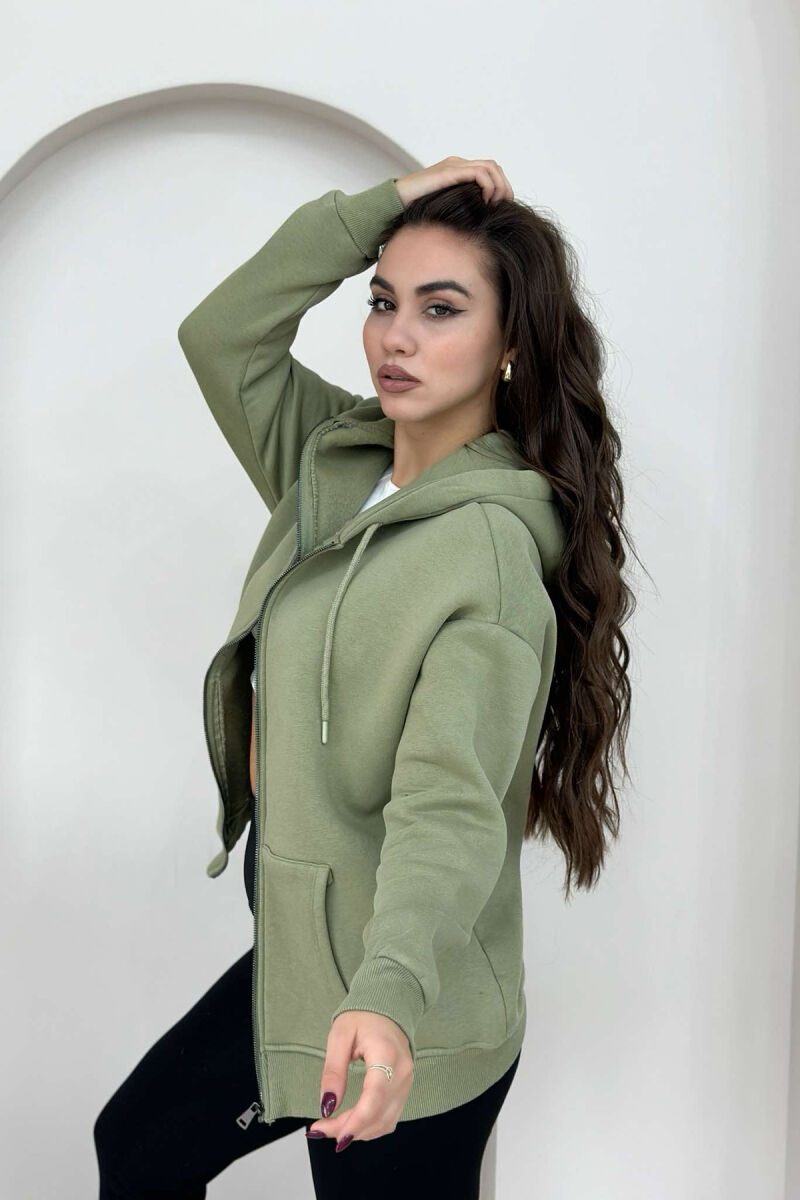 ONE COLOR ZIPPER HOOD WOMEN JACKET OLIVE/ULLI - 5