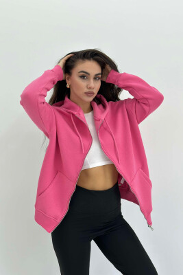 ONE COLOR ZIPPER HOOD WOMEN JACKET PINK/ROZE 