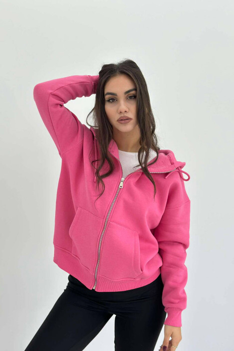 ONE COLOR ZIPPER HOOD WOMEN JACKET PINK/ROZE - 2