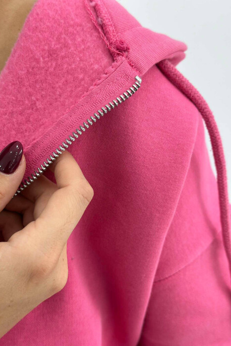 ONE COLOR ZIPPER HOOD WOMEN JACKET PINK/ROZE - 3