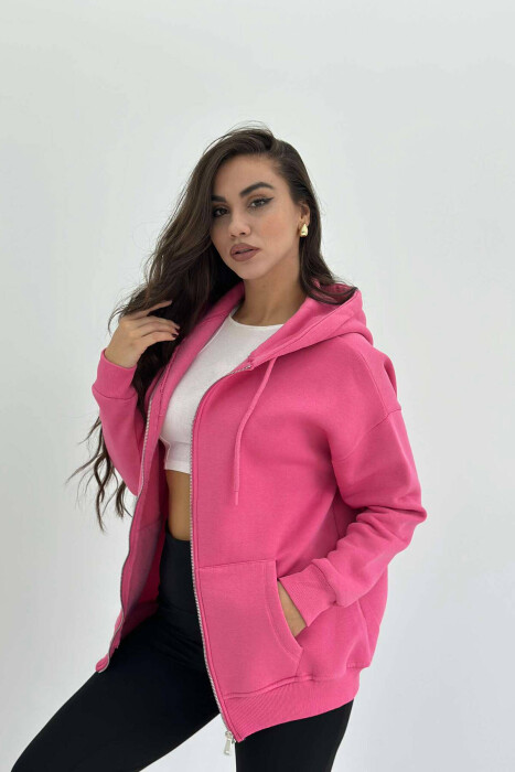 ONE COLOR ZIPPER HOOD WOMEN JACKET PINK/ROZE - 4