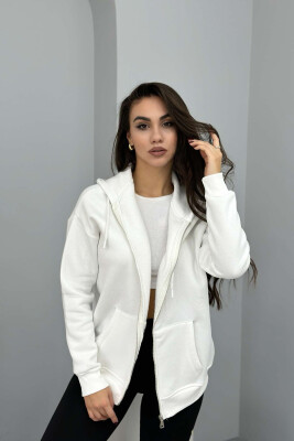 ONE COLOR ZIPPER HOOD WOMEN JACKET WHITE-E BARDHE 