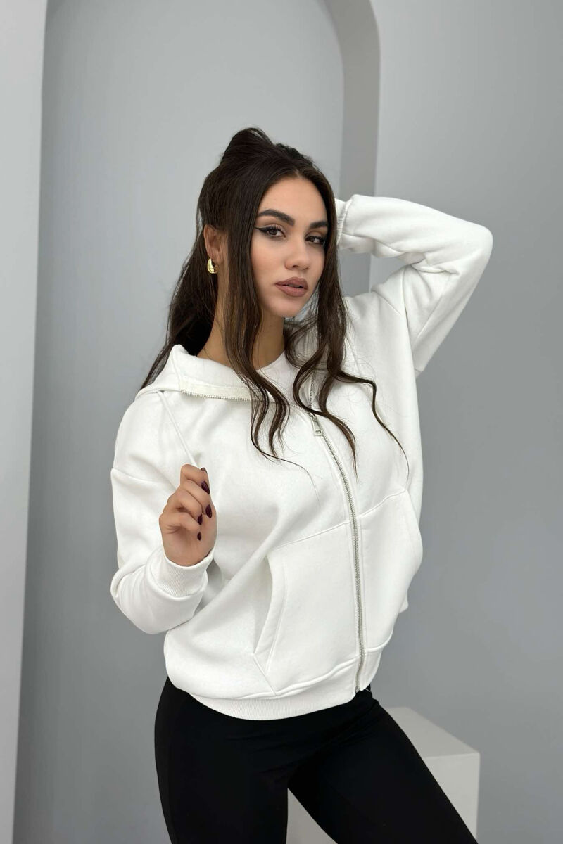 ONE COLOR ZIPPER HOOD WOMEN JACKET WHITE-E BARDHE - 2