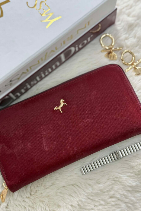 ONE COLOR ZIPPER HORSE LOGO WOMEN WALLET RED/E KUQE 