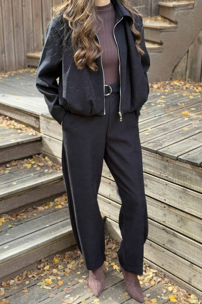 ONE COLOR ZIPPER JACKET+TROUSERS WOMEN SET BLACK/ E ZEZE - 5