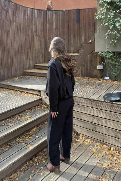 ONE COLOR ZIPPER JACKET+TROUSERS WOMEN SET BLACK/ E ZEZE - 4