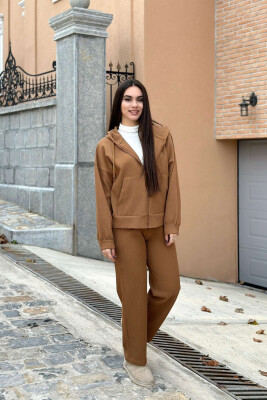 ONE COLOR ZIPPER JACKET+TROUSERS WOMEN SET BROWN/KAFE 