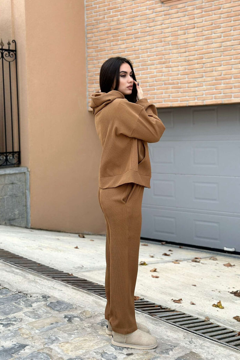 ONE COLOR ZIPPER JACKET+TROUSERS WOMEN SET BROWN/KAFE - 3