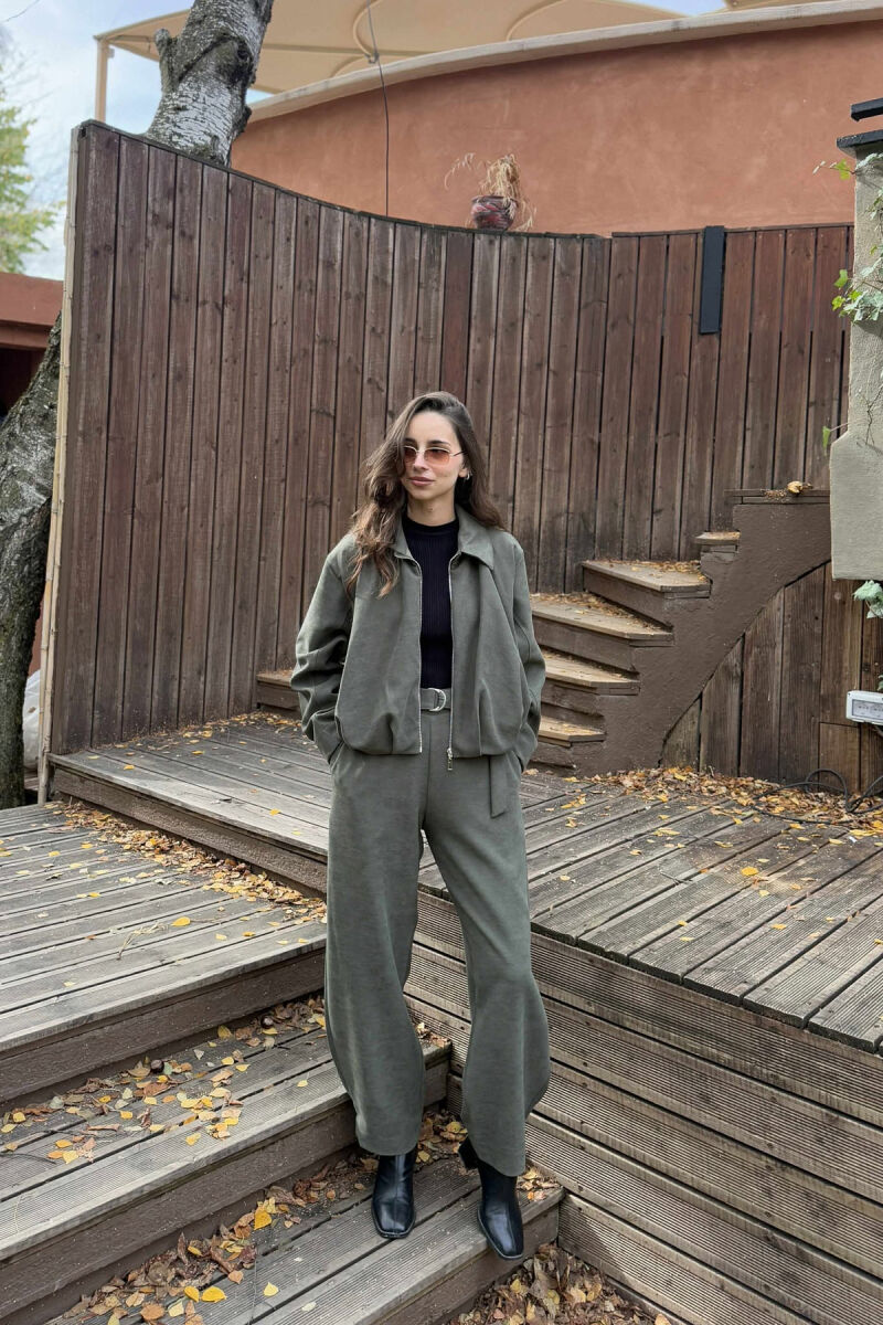 ONE COLOR ZIPPER JACKET+TROUSERS WOMEN SET OLIVE/ULLI - 1