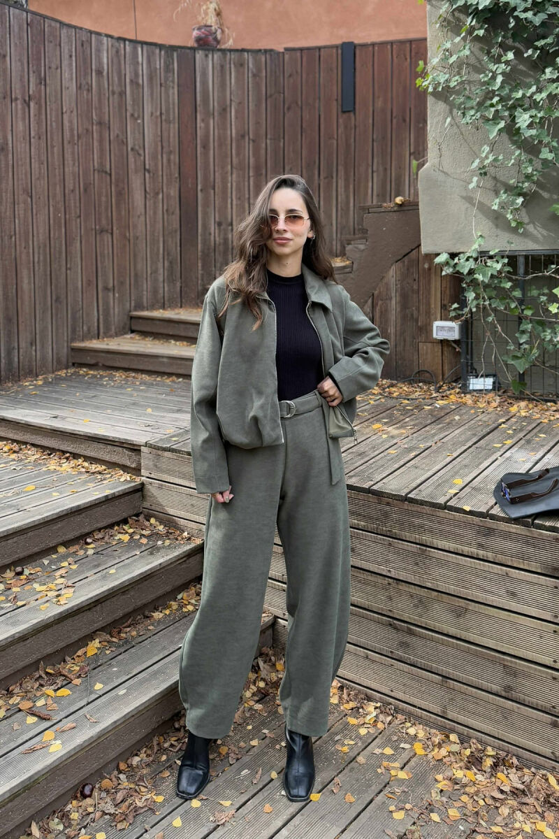 ONE COLOR ZIPPER JACKET+TROUSERS WOMEN SET OLIVE/ULLI - 2