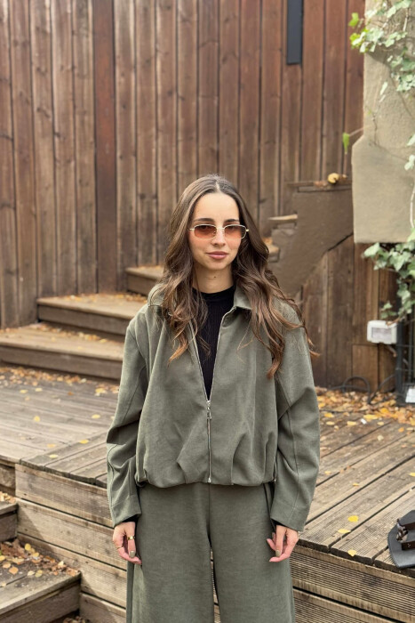 ONE COLOR ZIPPER JACKET+TROUSERS WOMEN SET OLIVE/ULLI - 3