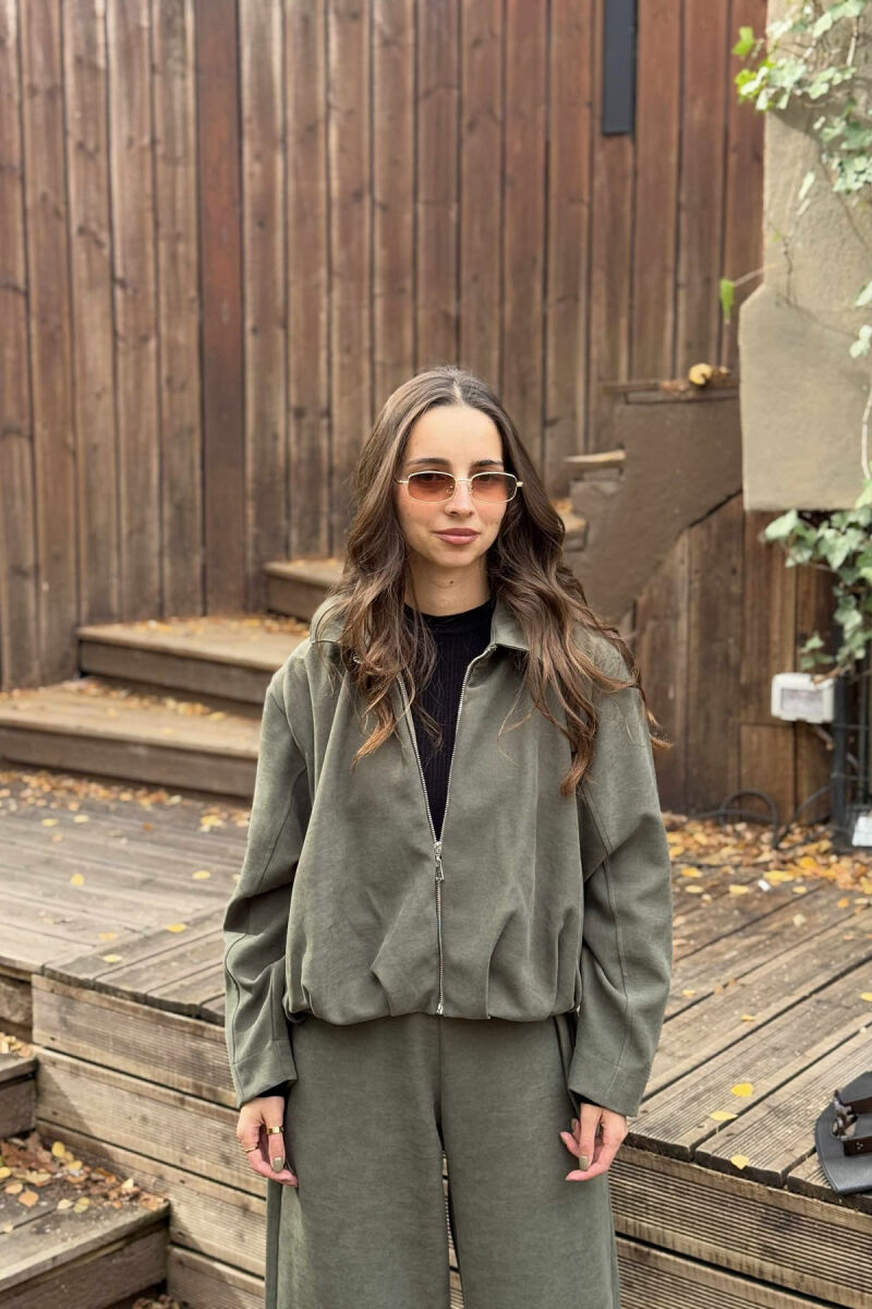 ONE COLOR ZIPPER JACKET+TROUSERS WOMEN SET OLIVE/ULLI - 3