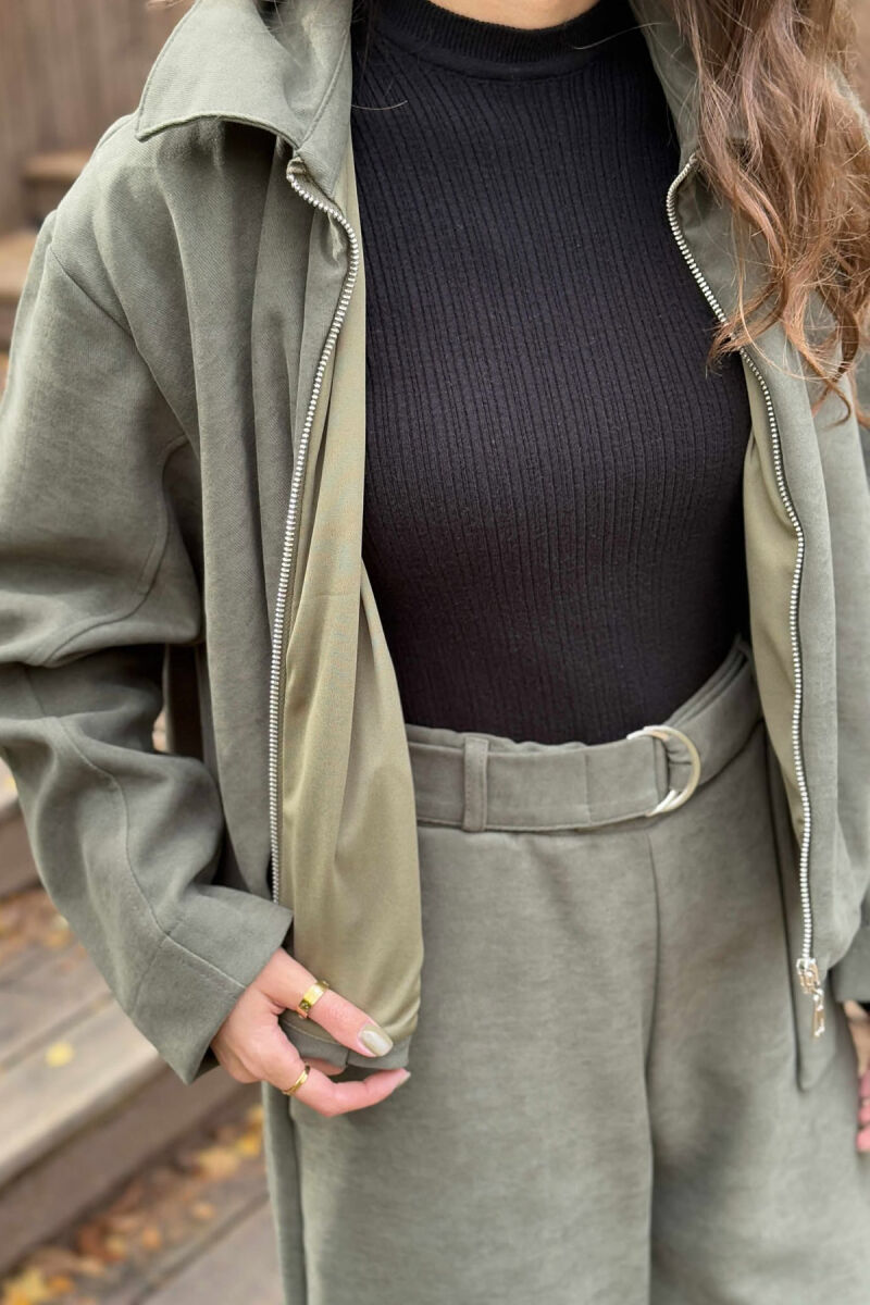 ONE COLOR ZIPPER JACKET+TROUSERS WOMEN SET OLIVE/ULLI - 6