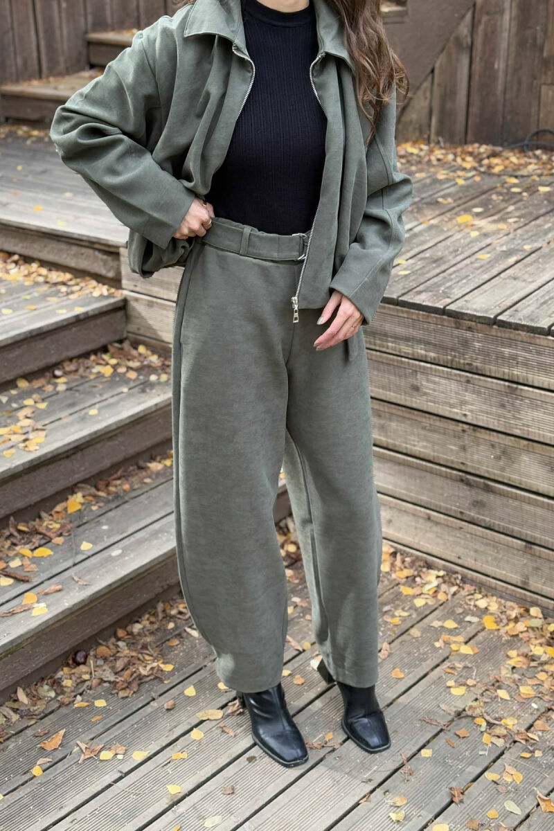 ONE COLOR ZIPPER JACKET+TROUSERS WOMEN SET OLIVE/ULLI - 5