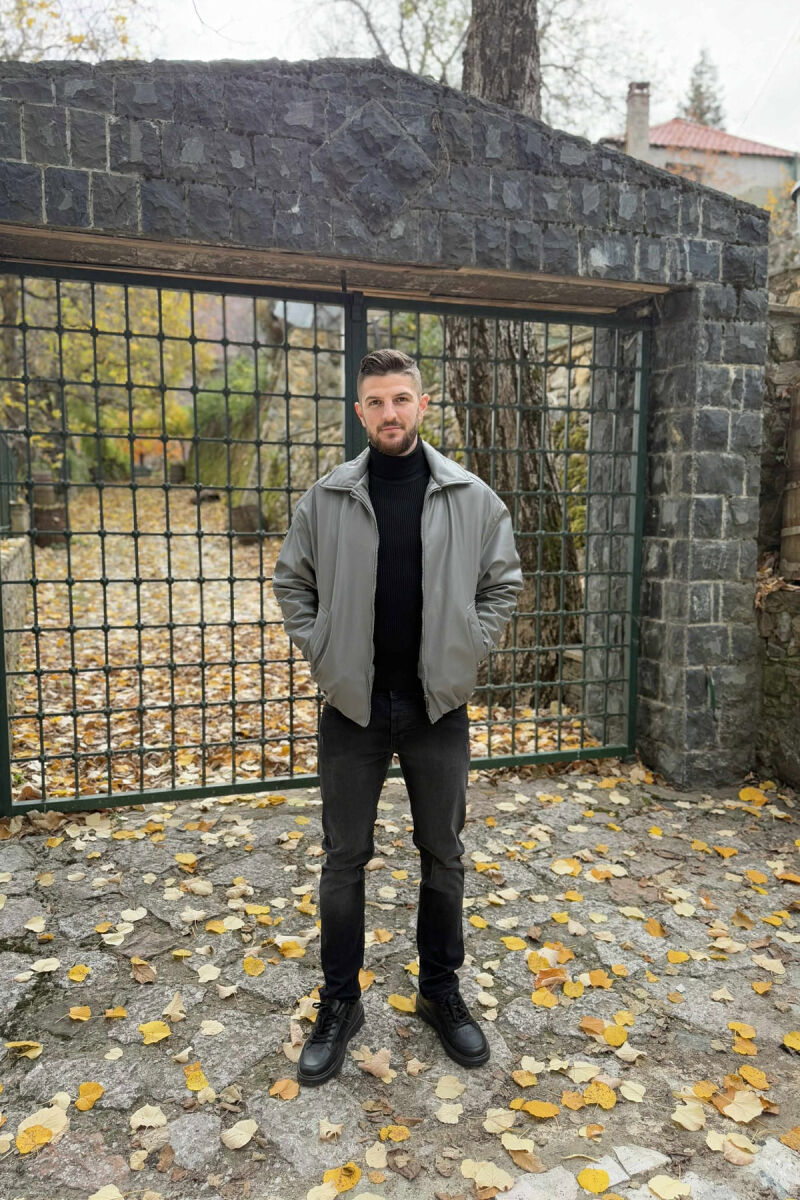 ONE COLOR ZIPPER LEATHER MEN JACKET GREY/GRI - 1