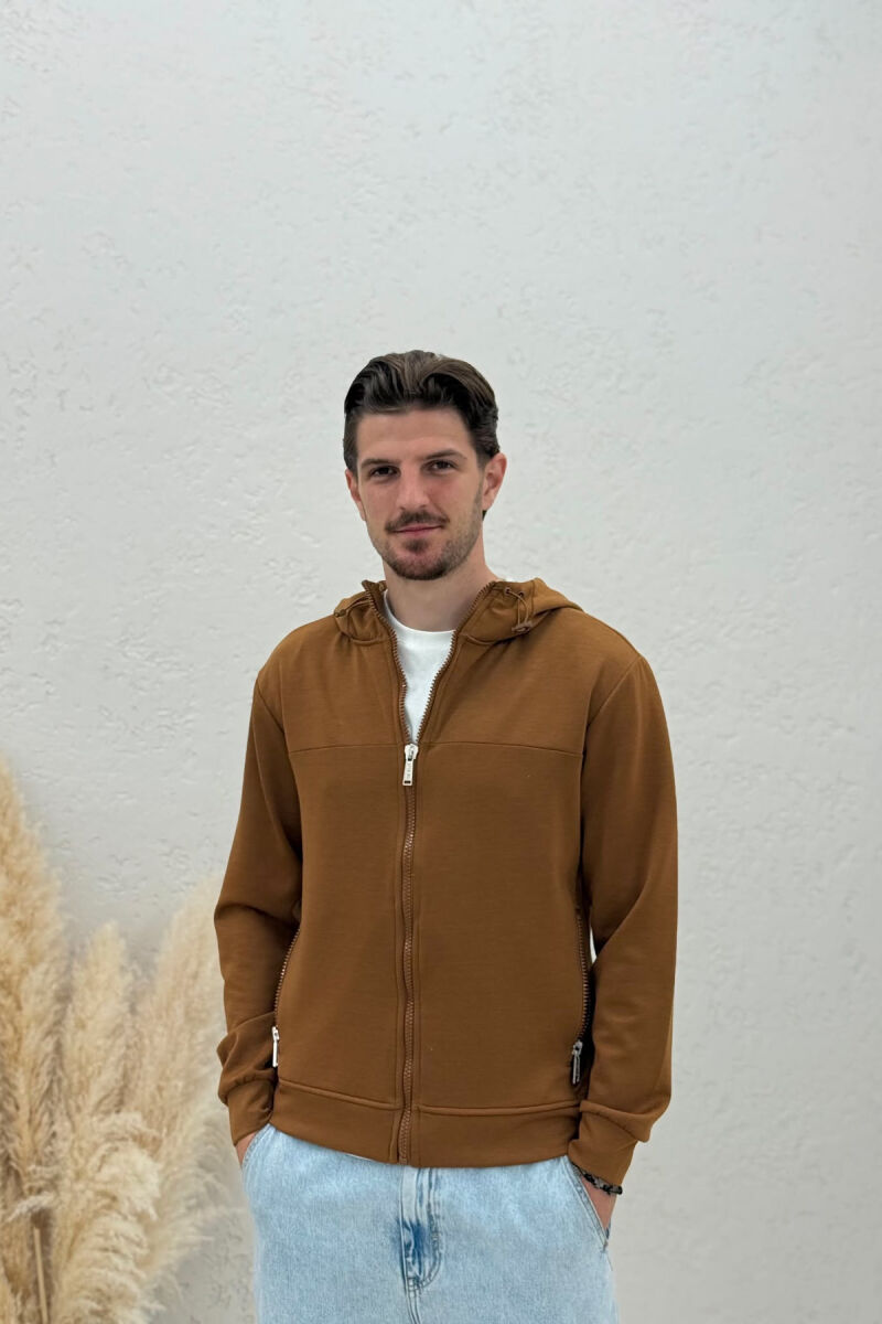 ONE COLOR ZIPPER MEN JACKET BROWN/KAFE - 1