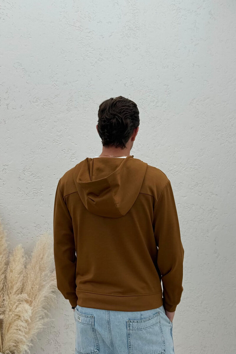 ONE COLOR ZIPPER MEN JACKET BROWN/KAFE - 2