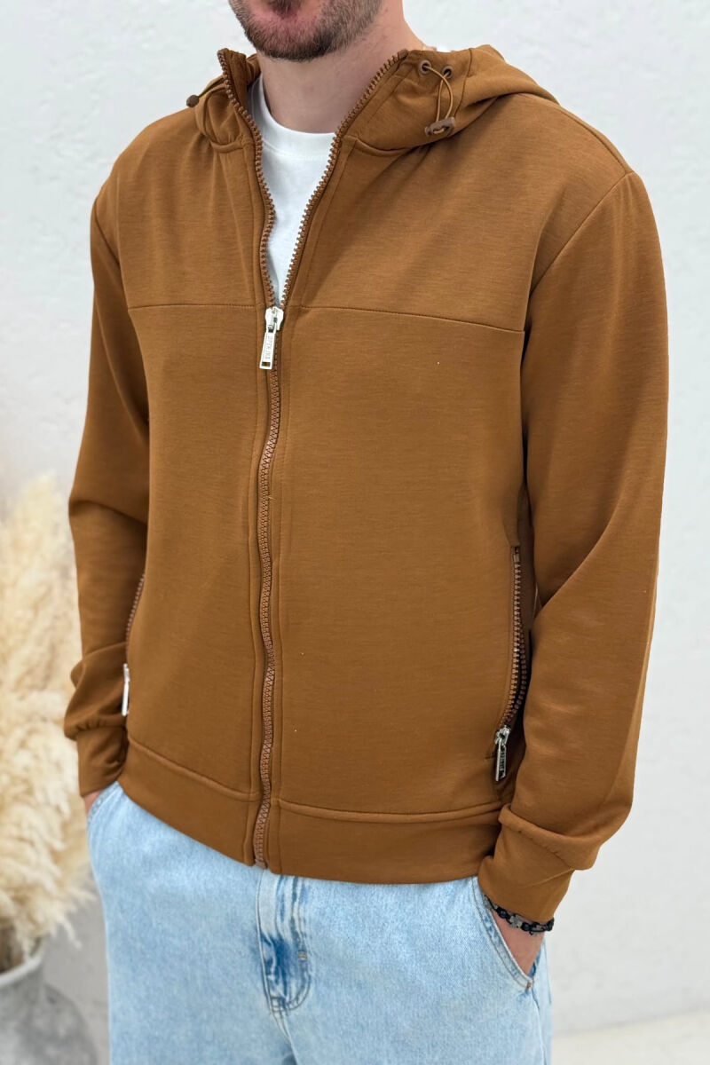 ONE COLOR ZIPPER MEN JACKET BROWN/KAFE - 4