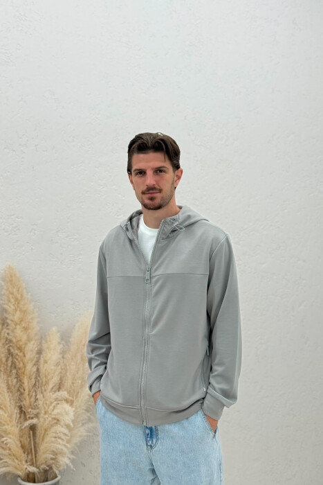 ONE COLOR ZIPPER MEN JACKET GREY/GRI - KLAUDIO FASHION