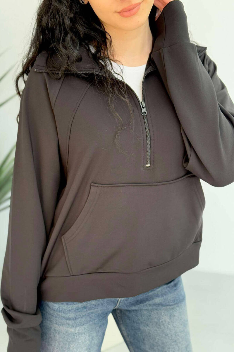 ONE COLOR ZIPPER NECK ELASTIC WOMEN SWEATSHIRT BLACK/ E ZEZE - 4