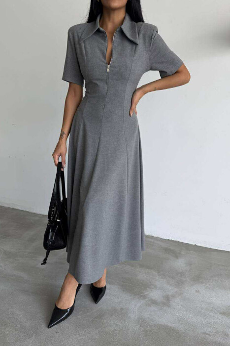 ONE COLOR ZIPPER NECK LONG WOMEN DRESS GREY/GRI - 2